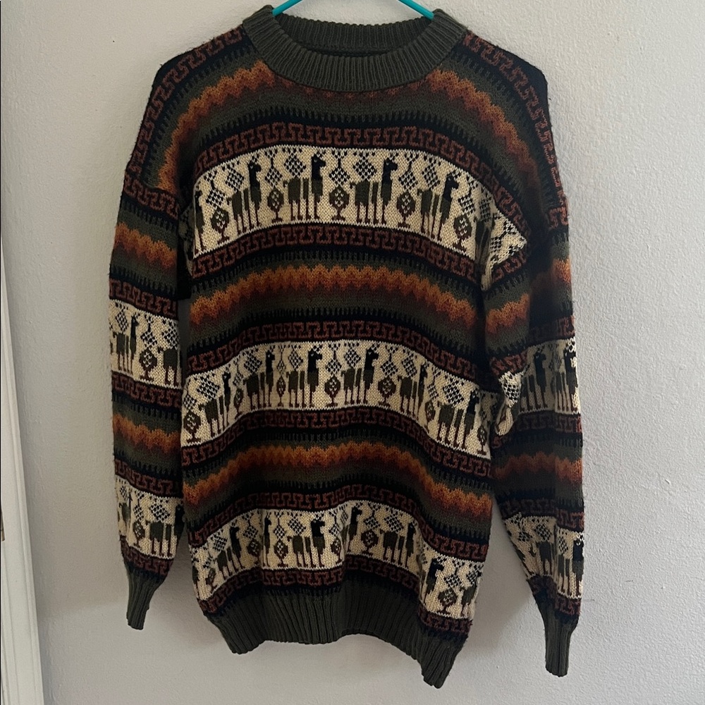 Vintage handmade alpaca pattern sweater est M